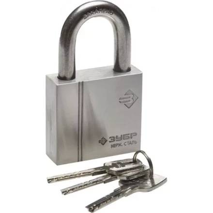 Замок ЗУБР &quot;ЭКСПЕРТ&quot; навесной, нержавеющая сталь (корпус и дужка), закаленная дужка, 60мм 37290-60 купить в Ноябрьске