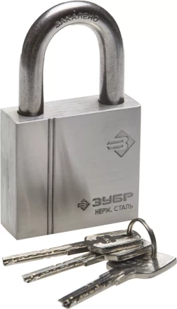 Замок ЗУБР &quot;ЭКСПЕРТ&quot; навесной, нержавеющая сталь (корпус и дужка), закаленная дужка, 60мм 37290-60 купить в Ноябрьске