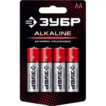 Батарейка "ЗУБР" "ALCALINE" щелочная (алкалиновая), "AA", 1,5В, 4шт 59223-4C купить в Ноябрьске