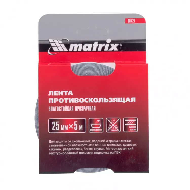 Лента противоскользящая влагостойкая прозрачная 25 мм х 5 м Matrix 88727 купить в Ноябрьске