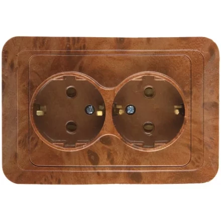Розетка СВЕТОЗАР &quot;ГАММА&quot; с заземлением, двойная, цвет орех, 16А/~250В SV-54107-N купить в Ноябрьске