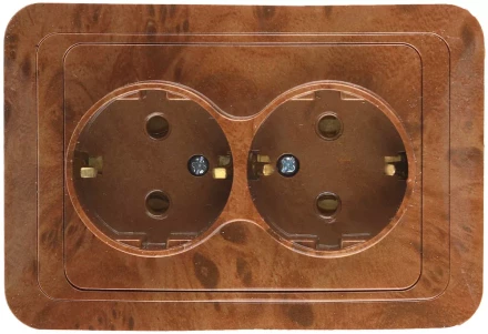 Розетка СВЕТОЗАР &quot;ГАММА&quot; с заземлением, двойная, цвет орех, 16А/~250В SV-54107-N купить в Ноябрьске