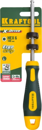 Отвертка KRAFTOOL, Cr-Mo-V сталь, двухкомпонентная противоскользящая рукоятка, HEX, №6x100мм 250075-6-100 купить в Ноябрьске