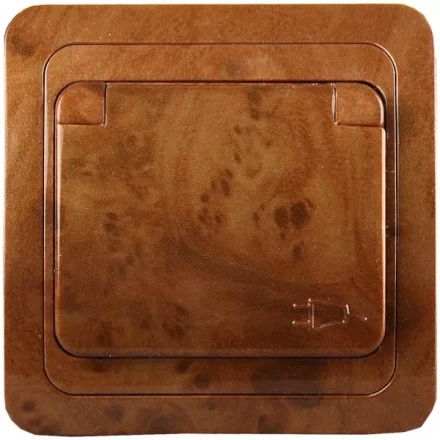 Розетка СВЕТОЗАР "ГАММА" с заземлением, одинарная с крышкой, цвет орех, 16А/~250В SV-54110-N купить в Ноябрьске