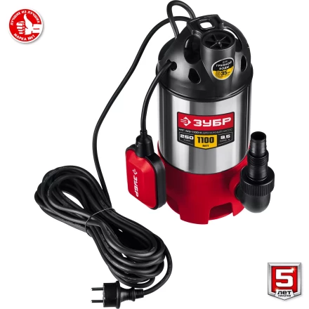 ЗУБР 1100 Вт, дренажный насос для грязной воды, корпус - нерж. сталь (НПГ-М3-1100-С) купить в Ноябрьске