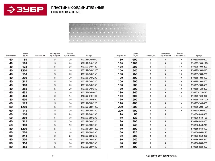 Пластина соединительная ЗУБР "МАСТЕР", 80х1200мм, 5шт 310255-080-1200 купить в Ноябрьске