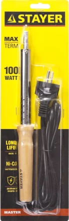 Паяльник с деревянной рукояткой и долговечным жалом, STAYER &quot;MASTER&quot; MAXTerm, 55310-100, 100 Вт, клин 55310-100 купить в Ноябрьске