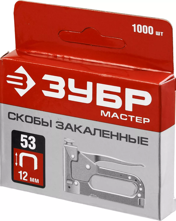 Скобы тип 53, 12 мм, закаленные, ЗУБР "МАСТЕР" 31625-12, 1000 шт 31625-12 купить в Ноябрьске
