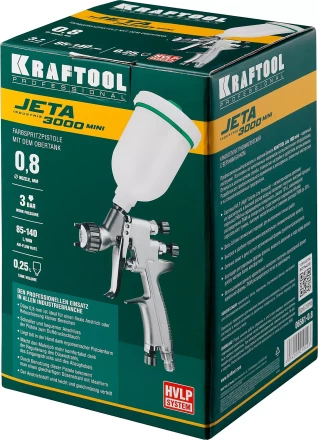 Краскопульт пневматический KRAFTOOL &quot;PRO&quot; Jeta 3000 mini, HVLP, c верхним бачком, 0,8мм 06561-0.8 купить в Ноябрьске