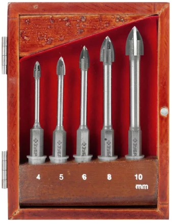 Набор ЗУБР &quot;ПРОФЕССИОНАЛ&quot;: Сверла по кафелю, керамике, с четырьмя режущими лезвиями 4, 5, 6, 8, 10мм, 5шт 29845-H5_z01 купить в Ноябрьске