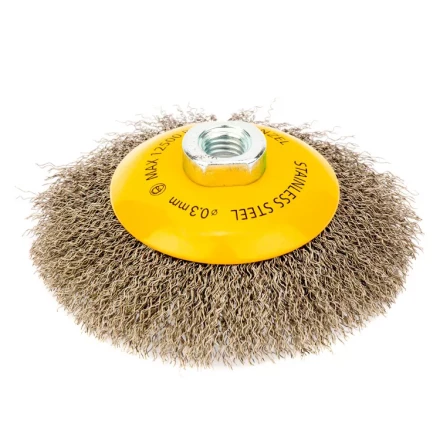 Щетка для УШМ 125 мм Тарелка витая нержавеющая проволока 0.3 мм М14 Denzel 746163 купить в Ноябрьске