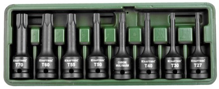 Торцовые головки KRAFTOOL &quot;INDUSTRIE QUALITAT&quot; ударные в наборе, (1/2&quot;), Cr-Mo, фосфат., TORX, T27-T70, 8 шт. 27952-H8 купить в Ноябрьске