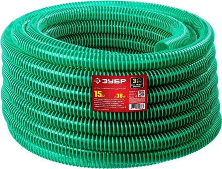 ЗУБР 38 мм x 15 м, 3 атм, со спиралью ПВХ, напорно-всасывающий шланг (40325-38-15) купить в Ноябрьске