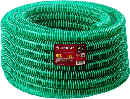 ЗУБР 38 мм x 30 м, 3 атм, со спиралью ПВХ, напорно-всасывающий шланг (40325-38-30) купить в Ноябрьске