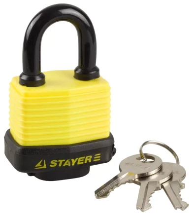 Замок STAYER &quot;MASTER&quot; навесной, всепогодный, пластиковая защита корпуса, с закаленной дужкой,на карточке, 50мм 37140-40 купить в Ноябрьске