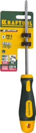 Отвертка KRAFTOOL, Cr-Mo-V сталь, двухкомпонентная противоскользящая рукоятка, PH, №3x150мм 250072-3-150 купить в Ноябрьске