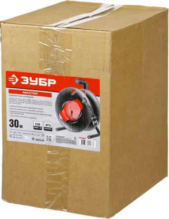 Удлинитель ЗУБР &quot;МАСТЕР&quot; на катушке, ПВС 2х1кв мм, 1 гнездо, макс мощн 2200Вт, 30м 55075-30 купить в Ноябрьске