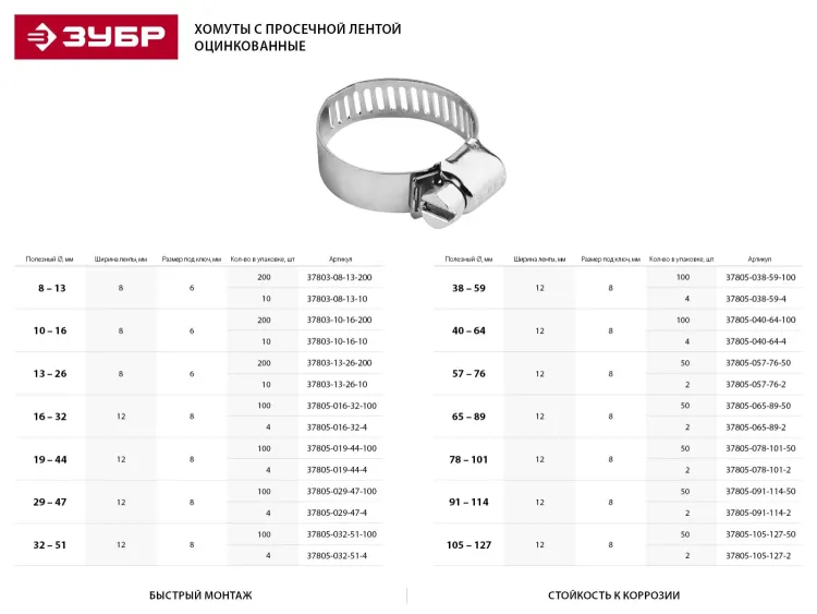 Хомуты стальные оцинкованые, ширина ленты 8мм, 13-19мм, 10шт, STAYER 37800-13-19-10 37800-13-19-10 купить в Ноябрьске