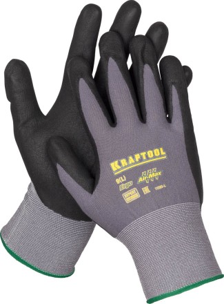 Перчатки KRAFTOOL &quot;EXPERT&quot; нейлоновые, 15 класс, вспененное нитриловое покрытие, L 11285-L купить в Ноябрьске