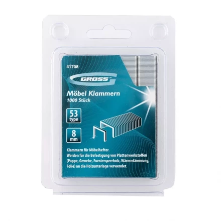 Скобы 8 мм для мебельного степлера усиленные тип 53 1000 шт GROSS 41708 купить в Ноябрьске