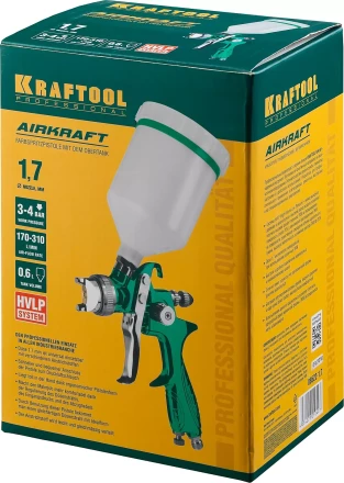 Краскопульт пневматический KRAFTOOL AirKraft, HVLP, с верхним бачком, 1,7мм 06522-1.7 купить в Ноябрьске