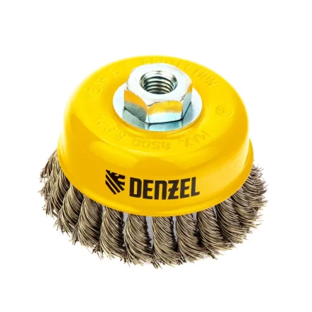 Щетка для УШМ 100 мм Чашка крученая нержавеющая проволока 0.5 мм М14 Denzel 746283 купить в Ноябрьске