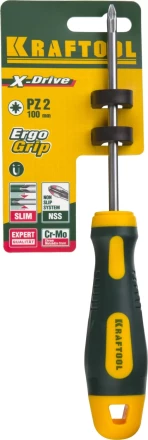 Отвертка KRAFTOOL, Cr-Mo-V сталь, двухкомпонентная противоскользящая рукоятка, PZ, №2x100мм 250073-2-100 купить в Ноябрьске