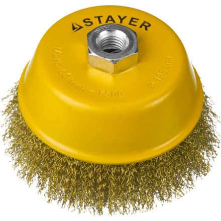 STAYER &quot;PROFESSIONAL&quot;. Щетка чашечная для УШМ, витая стальная латунированная проволока 0,3мм, 125ммхМ14 35125-125 купить в Ноябрьске