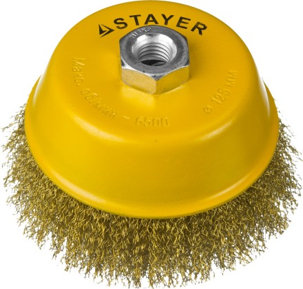STAYER &quot;PROFESSIONAL&quot;. Щетка чашечная для УШМ, витая стальная латунированная проволока 0,3мм, 125ммхМ14 35125-125 купить в Ноябрьске