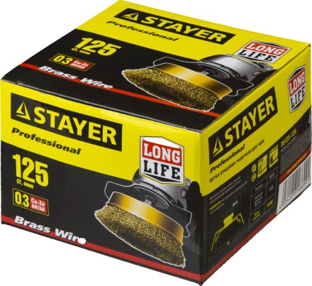 STAYER &quot;PROFESSIONAL&quot;. Щетка чашечная для УШМ, витая стальная латунированная проволока 0,3мм, 125ммхМ14 35125-125 купить в Ноябрьске