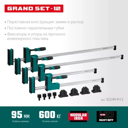 Набор корпусных струбцин KRAFTOOL GRAND 32240-H12 купить в Ноябрьске