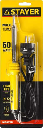 Паяльник с пластмассовой рукояткой и долговечным жалом, STAYER &quot;MASTER&quot; MAXTerm, 55305-60, 60 Вт, клин 55305-60 купить в Ноябрьске