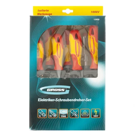 Набор отверток диэлектрических до 1000 В тестер CrMo двухкомпонентные рукоятки 8 шт Gross 12950 купить в Ноябрьске
