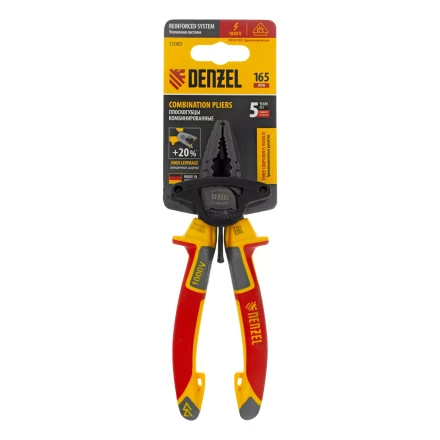 Плоскогубцы комбинированные Denzel 17085, диэлектрические трехкомпонентные рукоятки до 1000 В, 165 мм купить в Ноябрьске