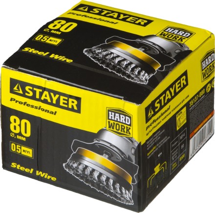 STAYER &quot;PROFESSIONAL&quot;. Щетка чашечная усиленная для УШМ, жгутированная стальная проволока 0,5мм, 80ммхМ14 35137-080 купить в Ноябрьске