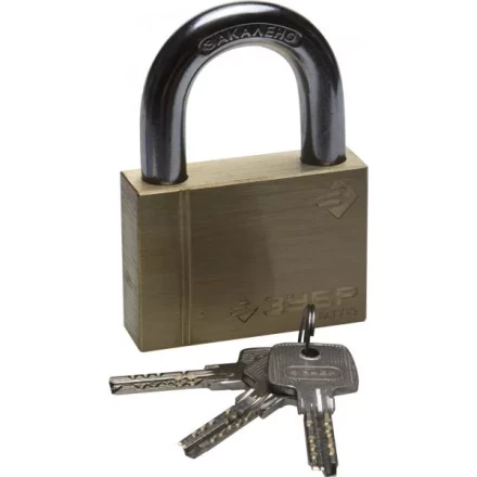 Замок ЗУБР &quot;ЭКСПЕРТ&quot; навесной, латунный корпус, классическая форма, закаленная дужка, 70мм 37299-70 купить в Ноябрьске