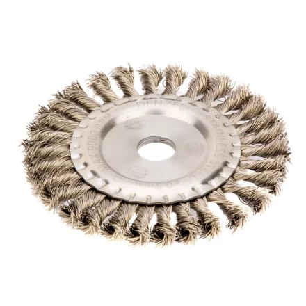 Щетка для УШМ 150 мм Плоская крученая нержавеющая проволока 0.5мм посадка 22.2 мм Denzel 746343 купить в Ноябрьске