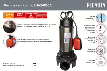 Фекальный насос Ресанта НФ-24000Л с измельчителем 77/5/4 купить в Ноябрьске