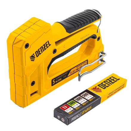 Степлер мебельный Denzel 40215, тип 53 и 13, 6-14мм, тип 140, 10-14мм, тип 300, 15мм, тип 500, 15мм купить в Ноябрьске