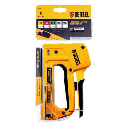 Степлер мебельный Denzel 40215, тип 53 и 13, 6-14мм, тип 140, 10-14мм, тип 300, 15мм, тип 500, 15мм купить в Ноябрьске