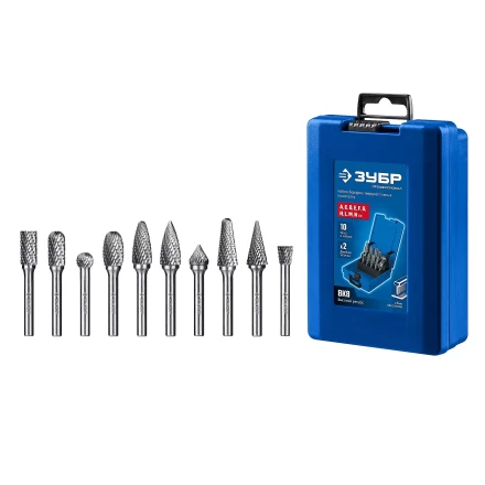 Зубр Набор твердосплавных борфрез, 10 шт.: A1020, C1020, D1009, E1220, F1225, G1225, J1009, L1228, M1225, N1010 (28815-H10) купить в Ноябрьске