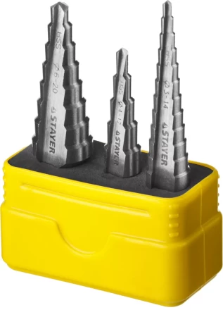 Набор STAYER &quot;MASTER&quot;: Ступенчатые сверла по сталям и цвет.мет., сталь HSS, d=3-14мм,12ступ. d 4-12 мм 5 ступ., d 6-20мм 8ступ. 29660-3-20-H3 купить в Ноябрьске