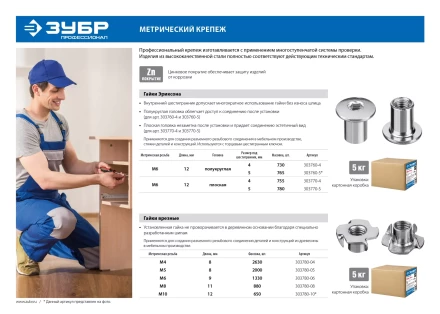 ЗУБР M6 x 12 мм, шест. 4 мм, цинк, 5 кг, гайка Эриксона с полукруглой головкой, Профессионал (303760-4) купить в Ноябрьске
