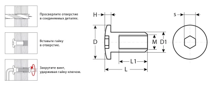 ЗУБР M6 x 12 мм, шест. 4 мм, цинк, 5 кг, гайка Эриксона с полукруглой головкой, Профессионал (303760-4) купить в Ноябрьске