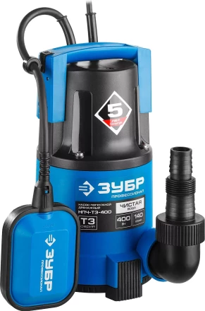 Насос ЗУБР "ПРОФЕССИОНАЛ" Т3 погружной дренажный для чистой воды (d пропускаемых частиц до 5мм), 400Вт, пропускная способность 140л/мин, напор 8,0м НПЧ-Т3-400 купить в Ноябрьске