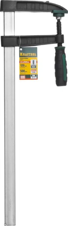 Струбцина, KRAFTOOL 32011-120-500, тип "F", DIN 5117, двухкомпонентная ручка, 120х500мм 32011-120-500 купить в Ноябрьске