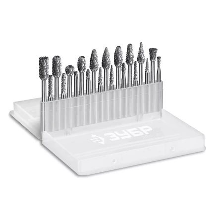 Зубр Набор твердосплавных борфрез для гравера, 20 шт.: 6 мм: B0616, C0616, D0605, E0610, F0618, G0618, H0618, L0616, M0618, N0608; 3 мм: B0314, C0314, D0303, E0306, F0313, G0314, H0313, L0313, M0311, N004 (28816-H20) купить в Ноябрьске