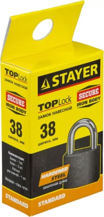 Замок STAYER &quot;STANDARD&quot; навесной, металлический корпус, закаленная дужка, 38мм 37160-38 купить в Ноябрьске