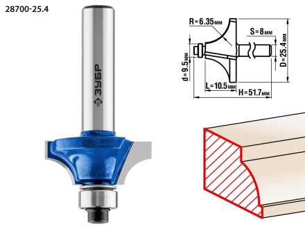 ЗУБР 25.4 x 10.5 мм, радиус 6.3 мм, фреза кромочная калевочная №1, Профессионал (28700-25.4) купить в Ноябрьске