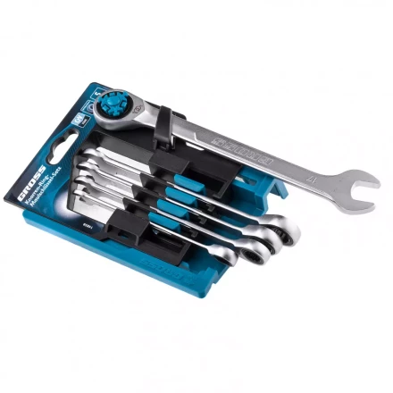 Набор ключей комбинированных трещоточных количество зубьев 100 СRV 5 шт 8- 17 мм Gross 14858 купить в Ноябрьске